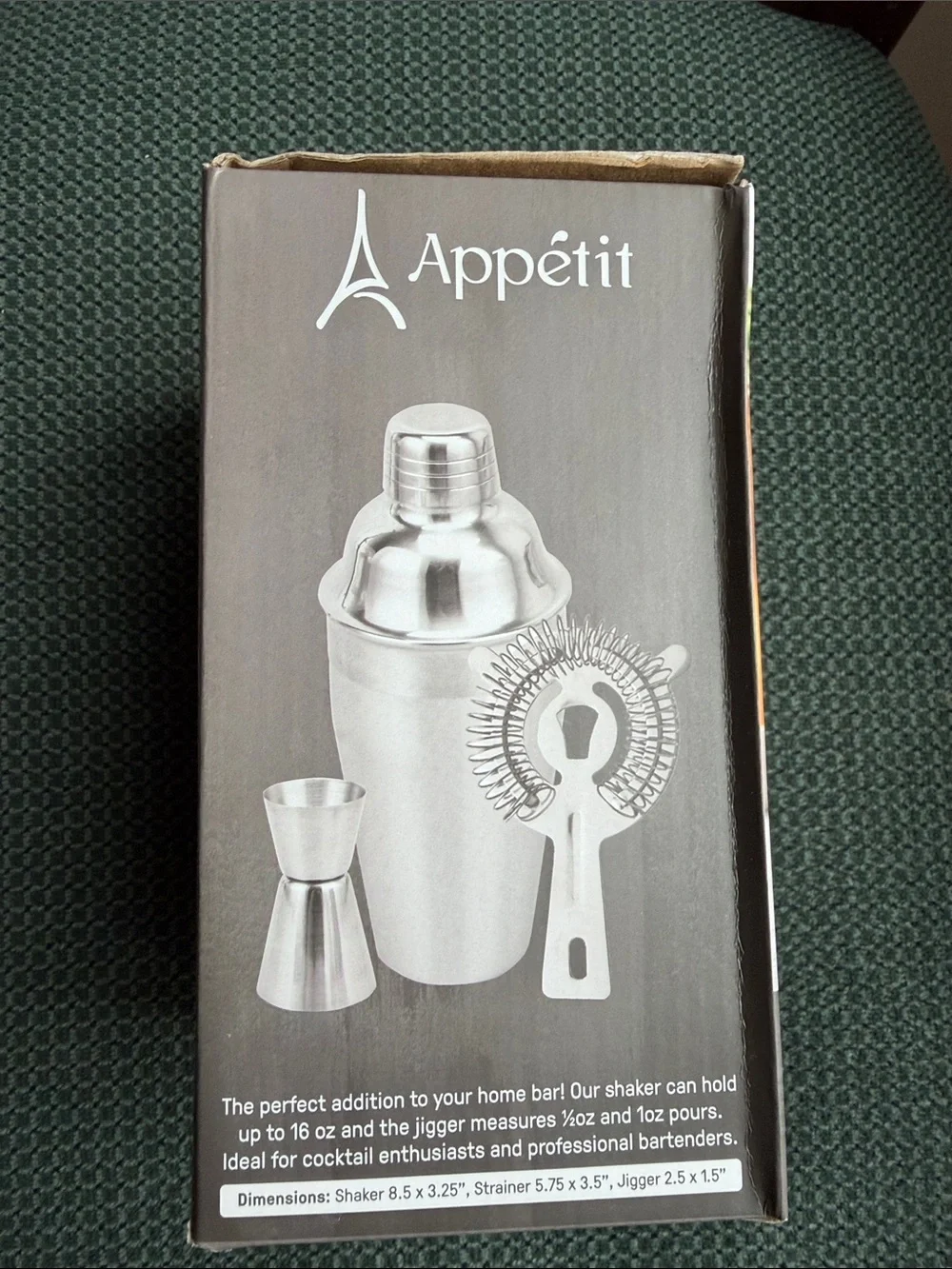 Silver Cocktail Shaker Set - 3-Piece Bar Tool Kit